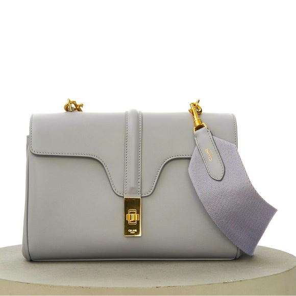 Celine Teen Soft 16 Crossbody Bag Smooth Calfskin Light Grey Gold - Picture 1 of 11